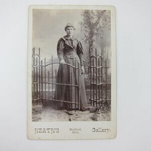 Cabinet Card Photograph Young Woman Fence Gate Heath Bradford Ohio 1890s Antique